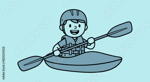 Kayaking illustration of a person wearing a helmet and life vest