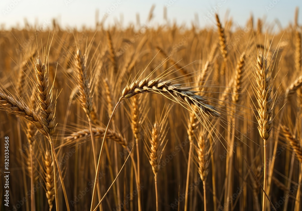 Fototapeta premium A vibrant field of mature, golden wheat stalks ready for harvest under the warm afternoon sun, representing prosperity and natural abundance ,harvest ,food ,landscape