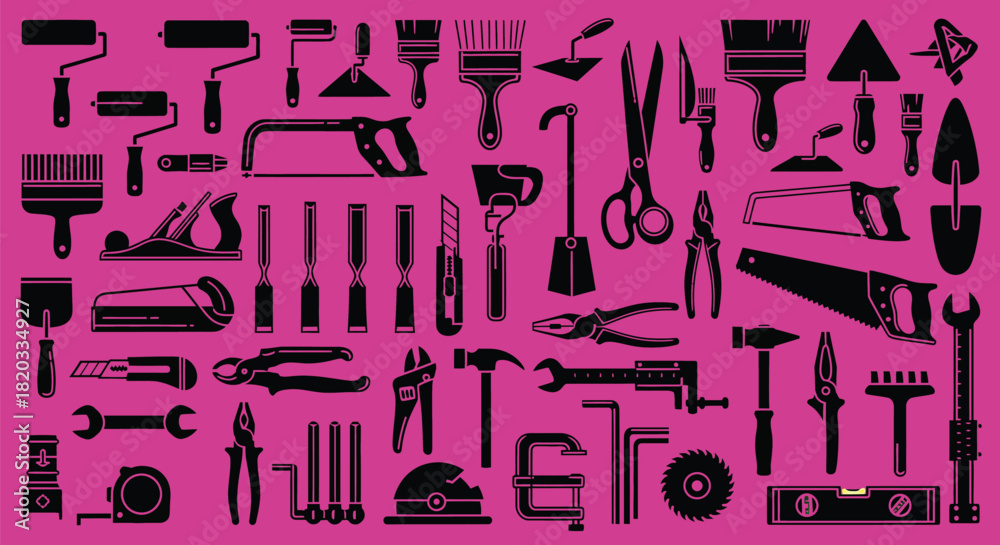 Obraz premium Construction tools vector set diy equipment repair carpentry toolkit