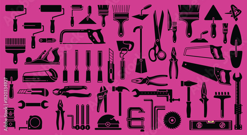 Construction tools vector set diy equipment repair carpentry toolkit