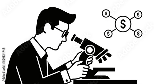 Investment research financial analysis microscope money growth vector