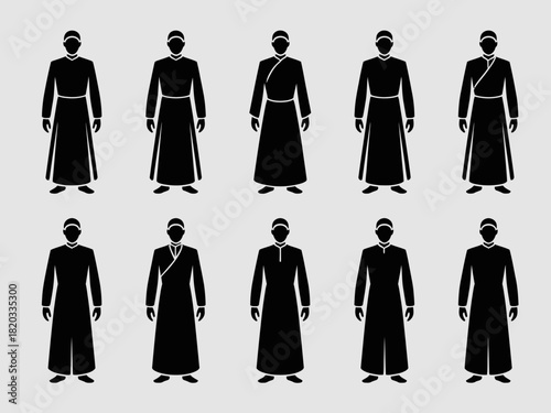 Traditional Men Silhouette Vector | Cultural Robe Male Figure Clipart | Islamic Ethnic Outfit Icon