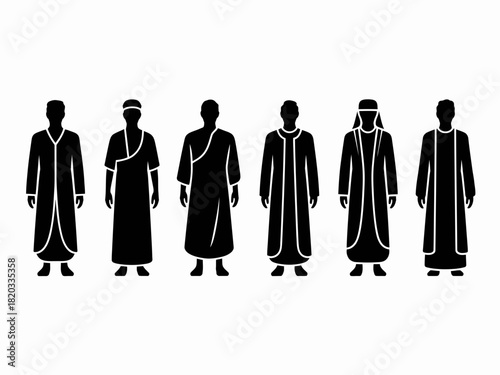 Traditional Men Silhouette Vector | Cultural Robe Male Figure Clipart | Islamic Ethnic Outfit Icon
