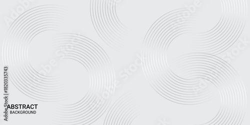 Abstract Geometric Background with Flowing Concentric Circle Lines. Elegant Minimal Wavy Ring Pattern on Light white gray tone