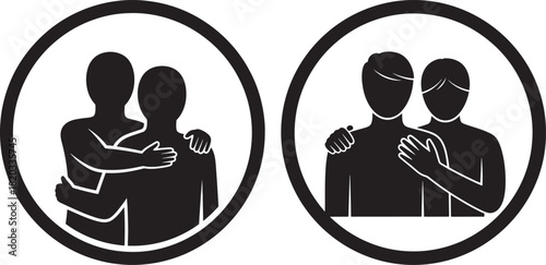 Two oval icons showing couple embracing silhouette