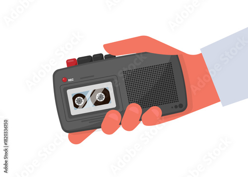 Audio recorder with microcassette stock illustration