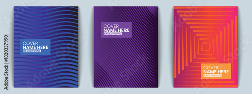 Dark themed wavy and striped background cover designs with strong color contrasts