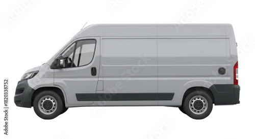 Side View of Light Gray Commercial Cargo Delivery Van Mockup Isolated on White Background