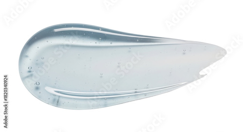 Blue transparent cosmetic gel smear isolated on white. Liquid serum texture swatch for skincare marketing.