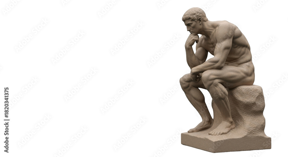 Fototapeta premium Classic The Thinker sculpture isolated on white background with large copy space