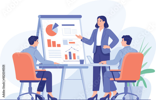 Presentation: business team discussing data Vector