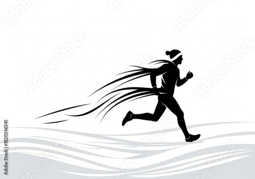 Dynamic silhouette of a female athlete running with speed trails.