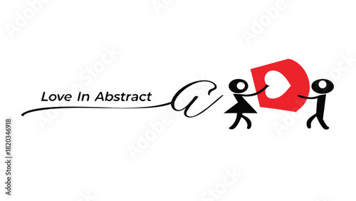 Abstract heart symbolized by stick figures holding a red heart shape together