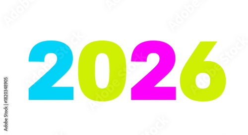 Vibrant 2026 year graphic with bold turquoise, chartreuse, and magenta numerals, perfect for future event promotions and modern calendar designs