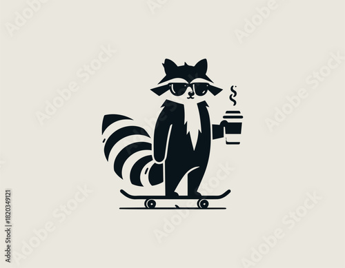 Stylish black cat head silhouette vector logo illustration wearing a bowtie and smoking a lit cigar.