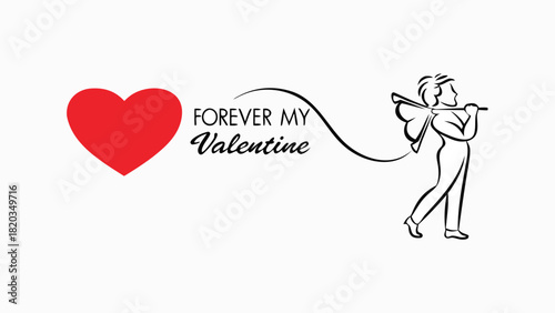 A romantic valentine s day message featuring a red heart and a stylized figure carrying a bow and arrows