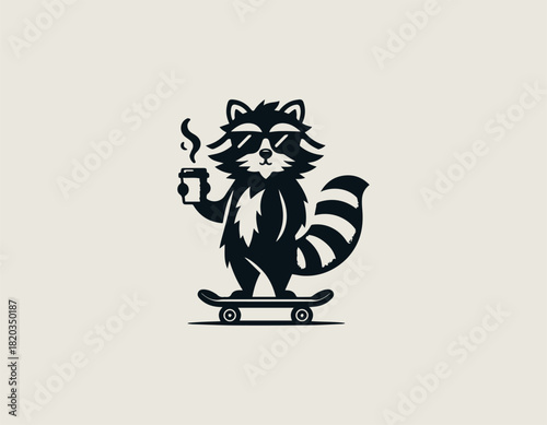 Stylish black cat head silhouette vector logo illustration wearing a bowtie and smoking a lit cigar.