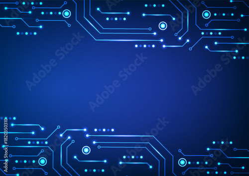 Digital technology circuit background. Futuristic circuit and data concept. Design for system machine learning lines light glow board computer and hardware.
