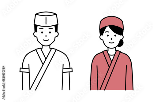 和食店の男女の店員　セット