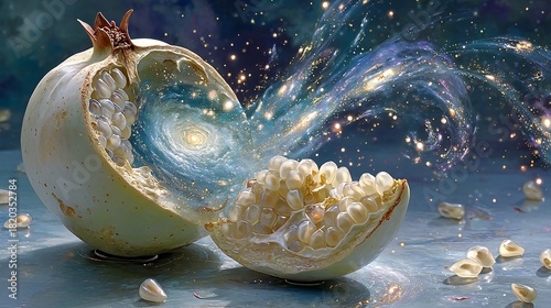 Cosmic Pomegranate with Galaxy and Sparkling Universe Inside