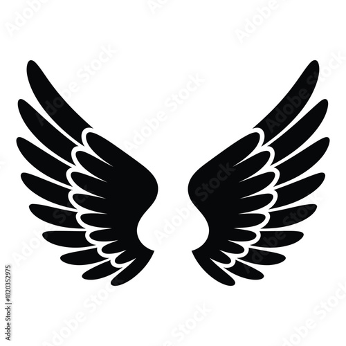 Black silhouette of a pair of stylized angel or bird wings, spread wide, symbolizing freedom, flight, and spirituality