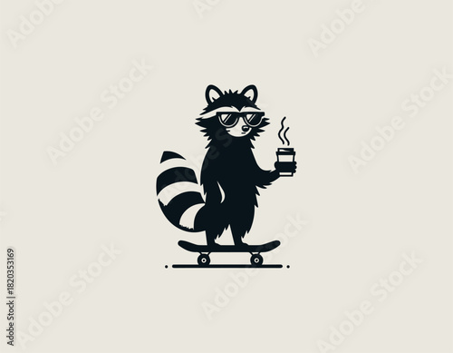 Stylish black cat head silhouette vector logo illustration wearing a bowtie and smoking a lit cigar. Sophisticated feline concept