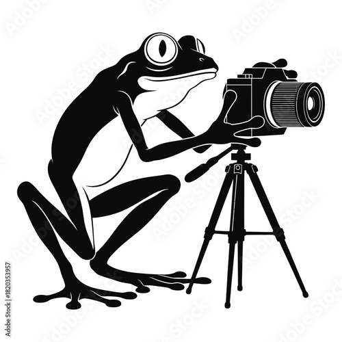 Frog photographer captures the moment with professional camera and tripod