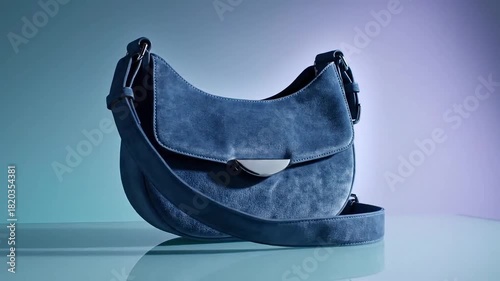 Blue Suede Shoulder Bag with Minimalist Silver Clasp