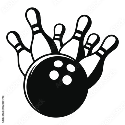 Bowling ball and pins silhouette graphic
