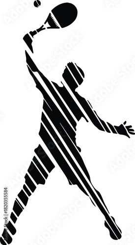 Tennis player silhouette with striped texture vector illustration