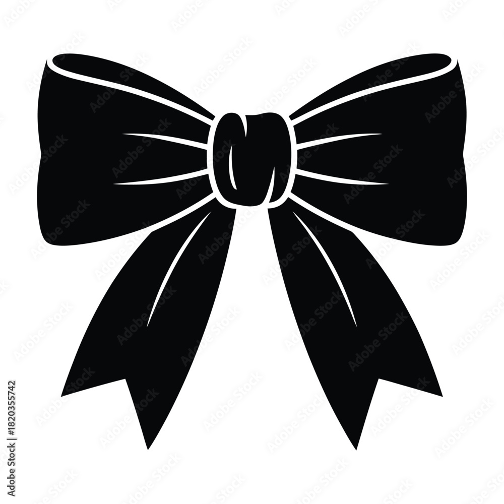 Fototapeta premium A classic black bow, often used for gifts, decorations, or fashion accessories, presented as a simple graphic