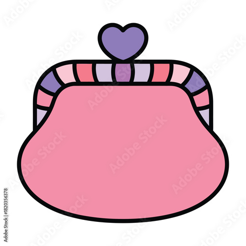 A cute pink coin purse with a purple heart clasp, symbolizing love and financial care, perfect for small change and accessories