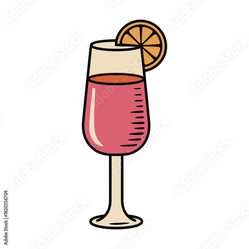 A vibrant pink drink in a stemmed glass, garnished with an orange slice, ideal for summer, parties, and refreshing moments