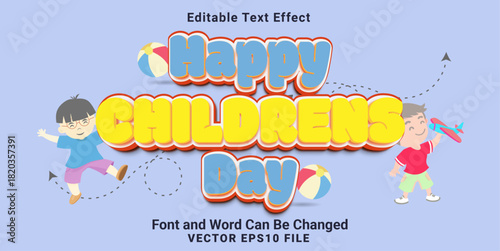3d editable happy childrens day text effect templates