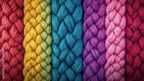 Colorful braided yarn strands in various hues arranged neatly for crafting and design projects