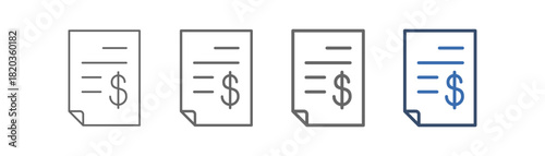 outline icon set financial statement with document design, and dollar bill