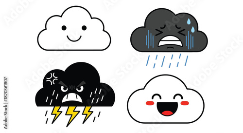 Expressive weather clouds display a range of emotions and personalities