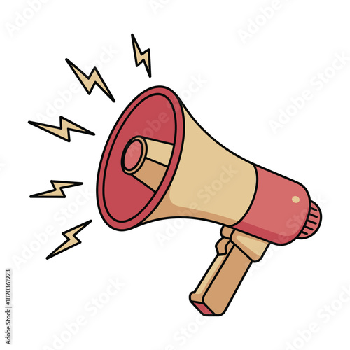 Cartoon illustration of a megaphone broadcasting an announcement with sound waves, symbolizing communication, attention, and important messages