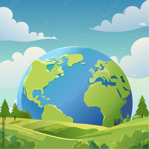 Happy Earth Day! Vector illustrations (drawn in gouache) of earth