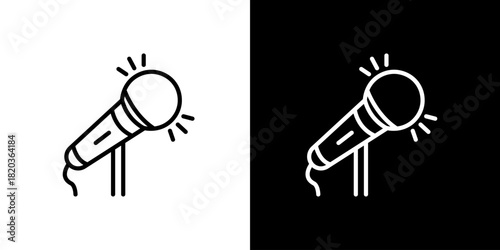 Microphone Icon Set Simple Black and White Line Art for Audio and Performance Concepts