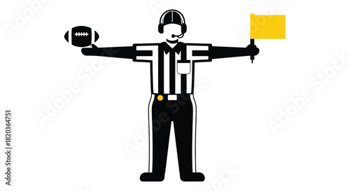 Referee signaling penalty with football and flag, a strong graphic icon