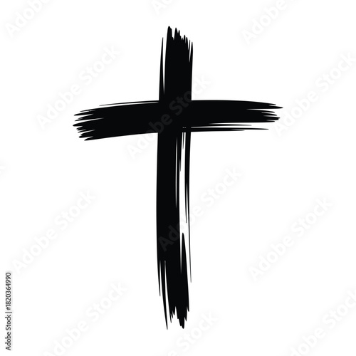 Grunge style black painted cross, a symbol of christianity and sacrifice, with a textured brushstroke effect