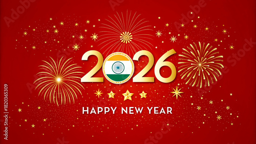 Happy New Year 2026 Celebration Card: A Creative Design Featuring the Indian Flag Theme, Embracing Vibrant Indian Culture and Festive Spirit.