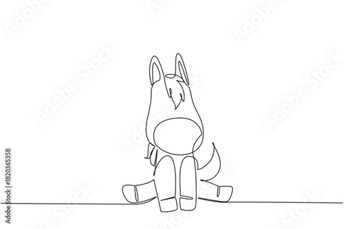 Single line drawing of a cute baby horse sitting with floppy mane and small hooves, a nature concept themed for cute wild animals cartoon sitting, perfect for nursery posters, stickers, and