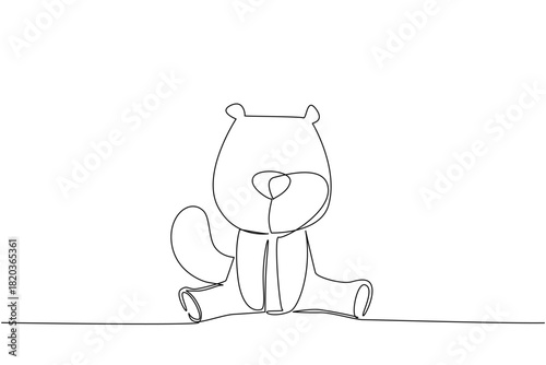 Single line drawing of a cute beaver sitting with round cheeks and big tail, a nature concept themed for cute wild animals cartoon sitting, ideal for nursery posters, stickers, and kids branding.