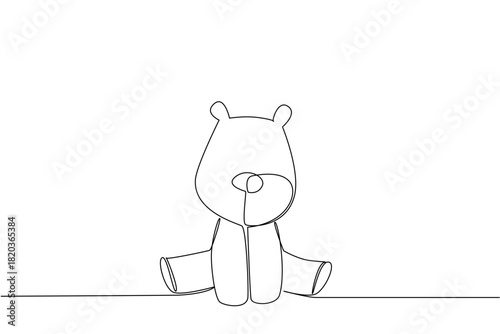 Single line draw of a cute baby polar bear sitting with round muzzle and tiny ears, a wildlife concept themed for cute wild animals cartoon sitting, ideal for nursery prints, stickers, and kids decor