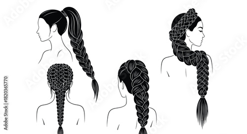 Elegant braided hairstyles collection for beauty and fashion concepts