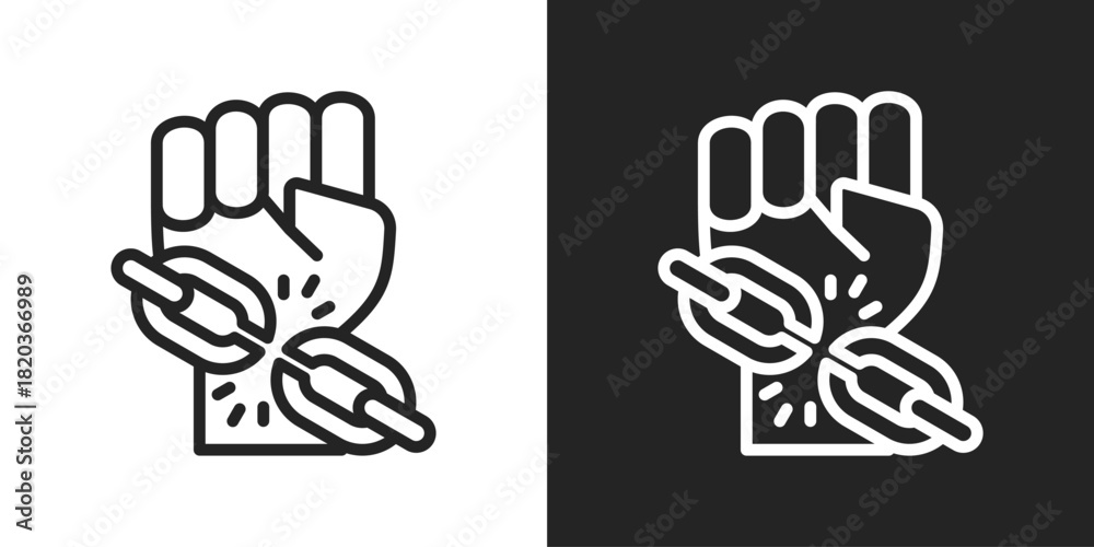 Obraz premium Breaking Chain Icon In Black And White Line Style