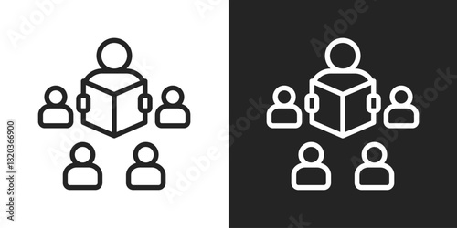 Group Learning Icon In Black And White Line Style