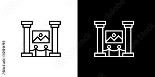 Art Gallery Icon Displaying Artwork, Architectural Pillars, and Rope Barriers in Digital Design